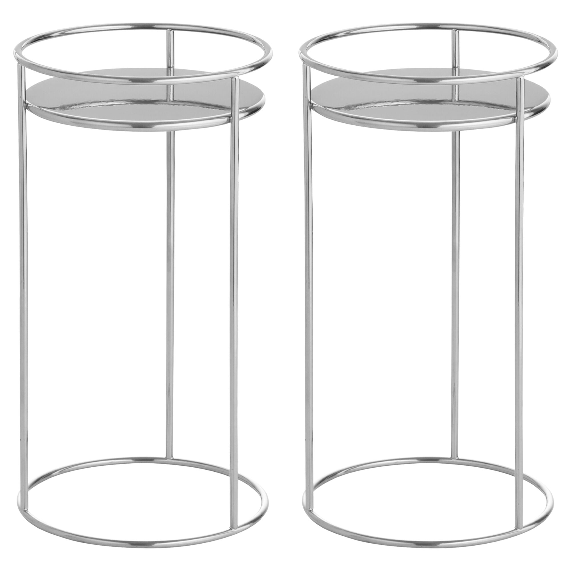 mDesign Metal 15-Inch Tall Circular Plant Stand, Planter Holder Contemporary Design Round Tray for Table, Garden; Holds Indoor/Outdoor Plants, Flower Pot - Concerto Collection - 2 Pack - Chrome