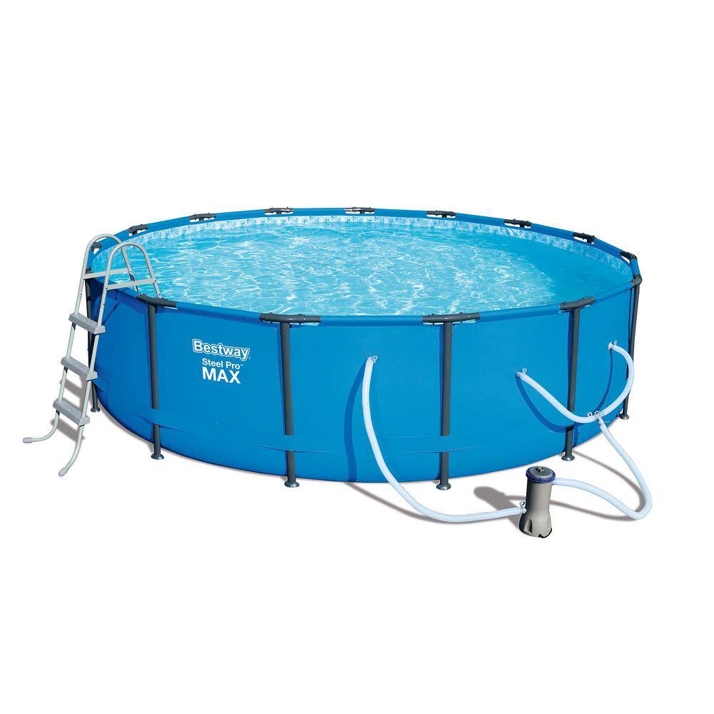 Bestway 15 ft. x 42 in. Steel Pro Max Round Frame Above Ground Pool with Accessories 56687E-BW + 58237E-BW