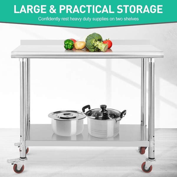 Stainless Steel Table for Prep and Work 48 x 24 x 35 Inch，Heavy Duty Metal Table Cart Worktable with Caster Wheel