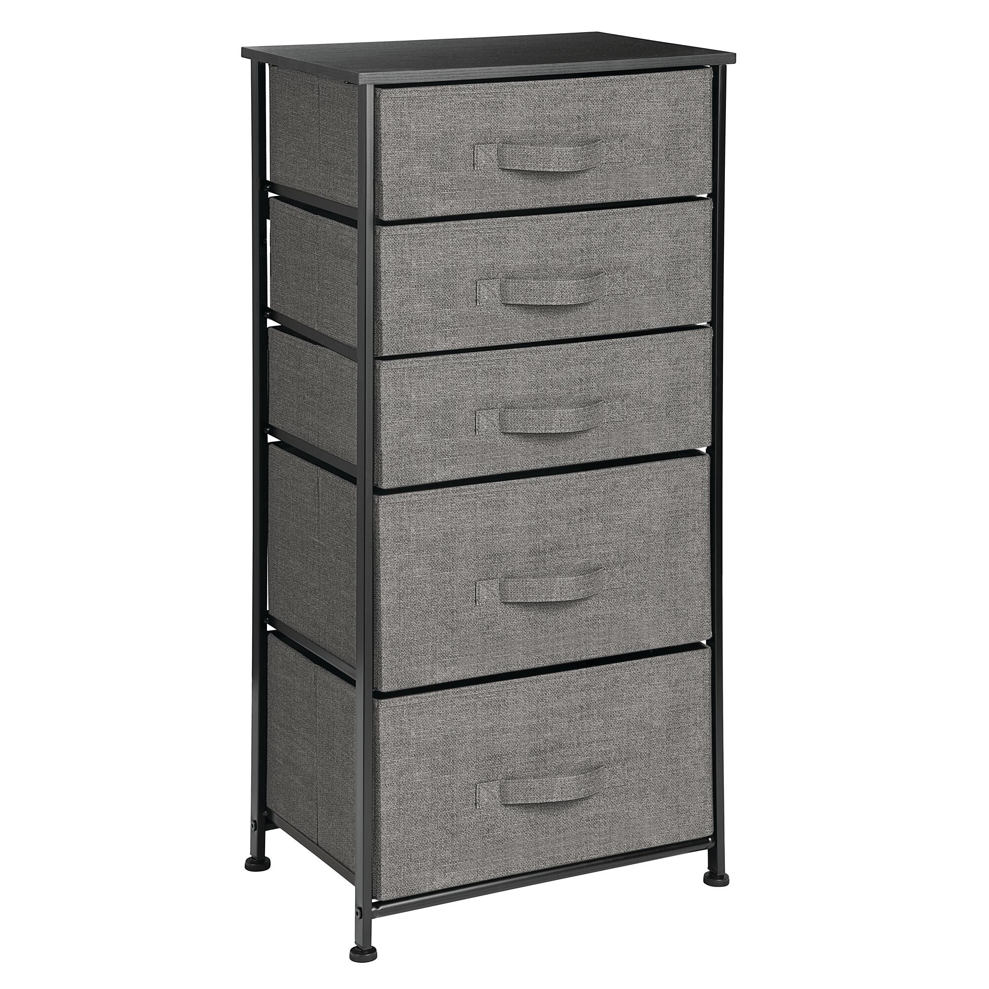 mDesign Storage Dresser Furniture Unit - Tall Standing Organizer Tower for Bedroom, Office, Living Room, and Closet - 5 Drawer Removable Fabric Bins - Charcoal Gray