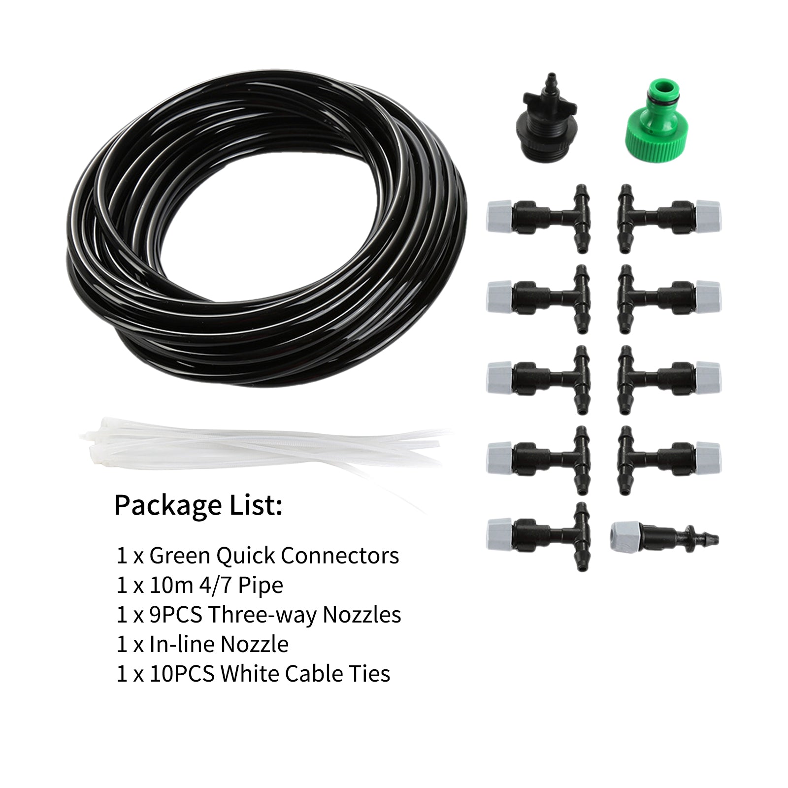 10M32.8FT DIY Misting Irrigation Kit with Hose Nozzles Quick Connectors Self-Watering System Distribution Tubing for Plants Greenhouse Patio Lawn Flower Beds