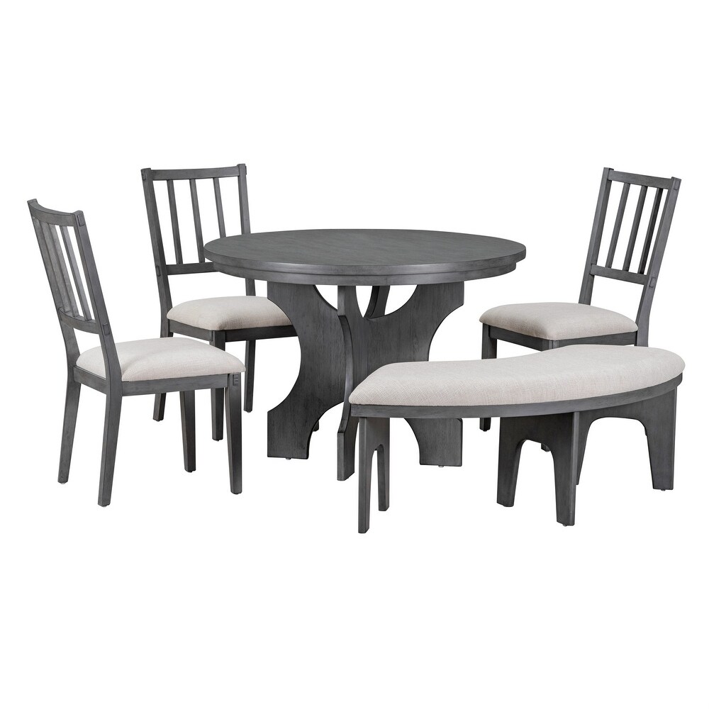 Merax 5 Piece Dining Table Set with Curved Bench   Side Chairs