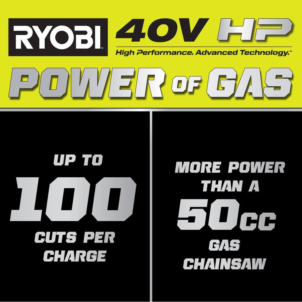 RYOBI 40V HP Brushless 20 in. Battery Chainsaw with 8.0 Ah Battery and Rapid Charger RY405110