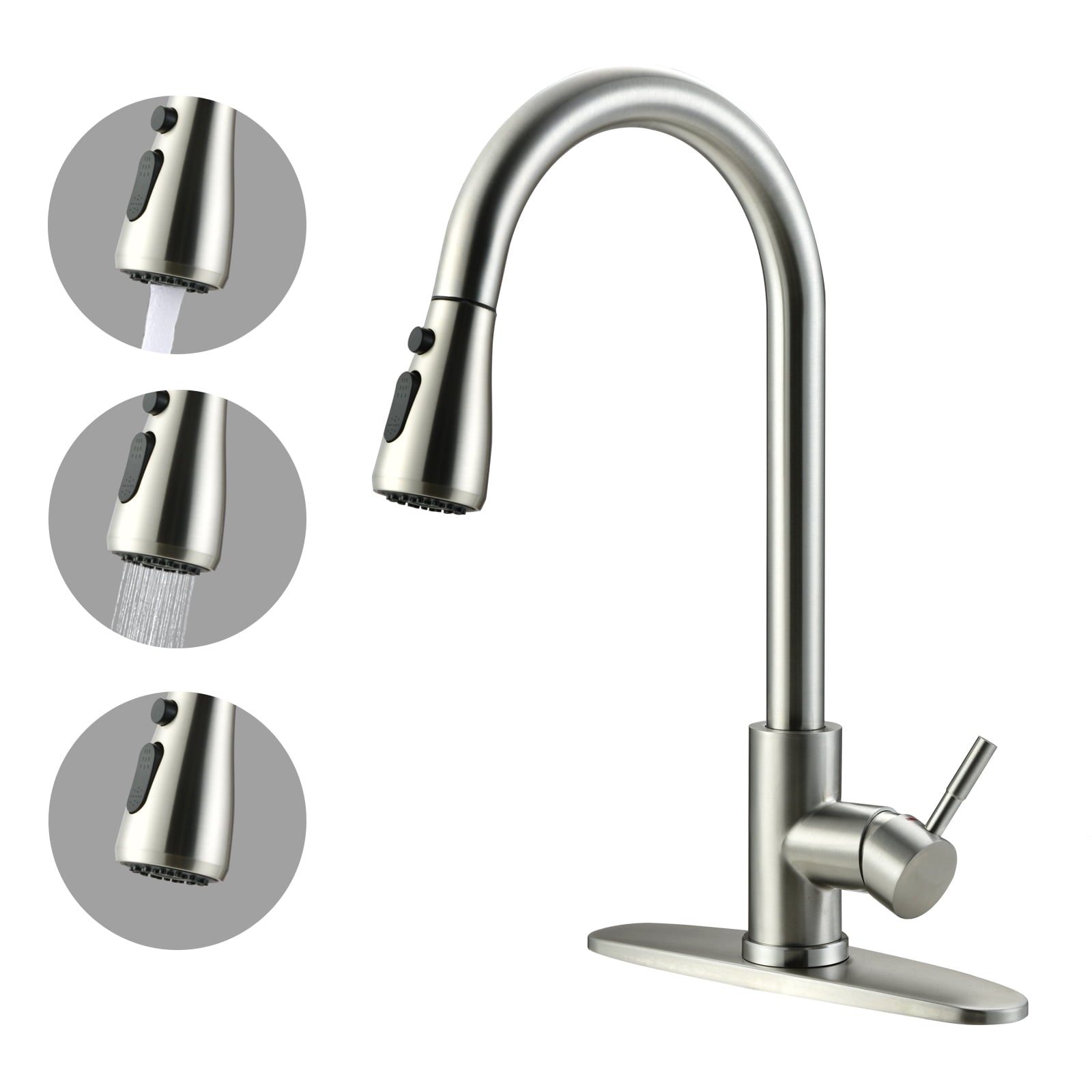 Mitcent Pull Down Brushed Nickel Kitchen Faucet with Sprayer Single Handle Sink Faucet