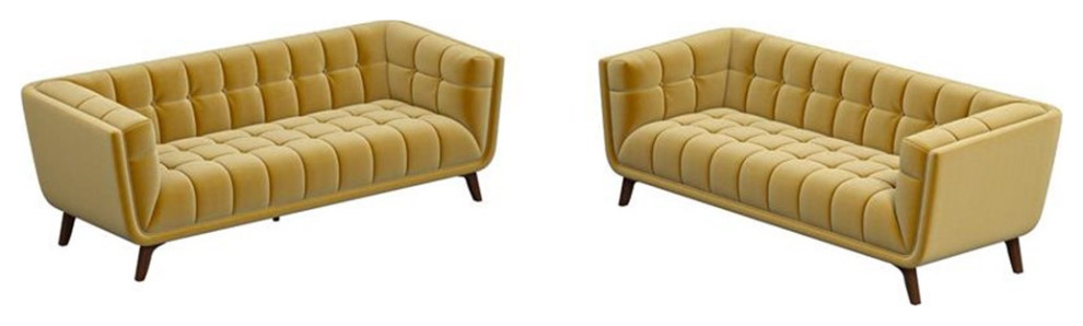 Kartmes Mid Century Modern Living Room Velvet Sofa Set in Gold   Midcentury   Living Room Furniture Sets   by Homesquare  Houzz