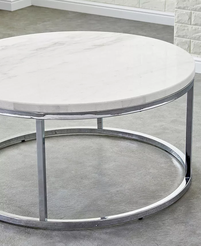 Steve Silver Echo 36 Round Marble and Chrome Cocktail Table