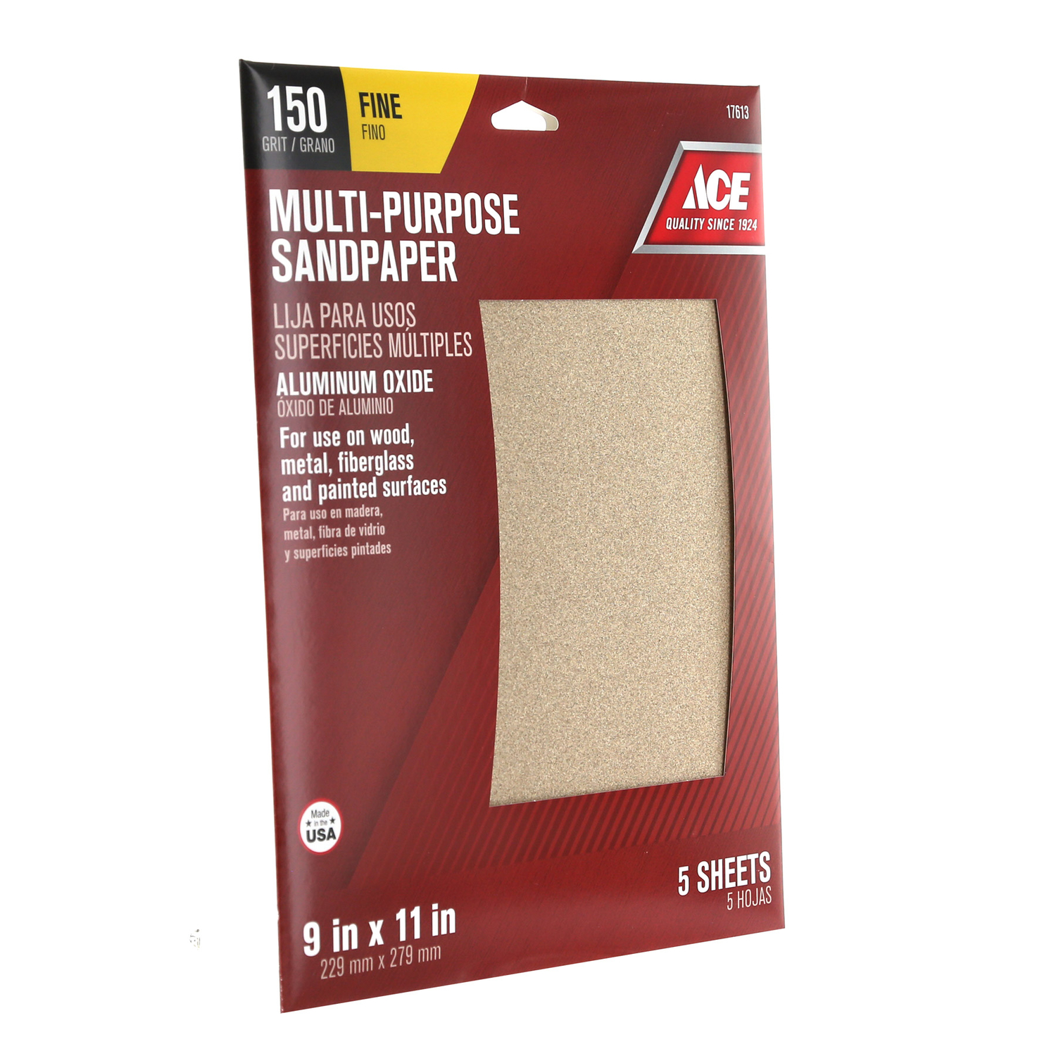 Ace 11 in. L X 9 in. W 150 Grit Aluminum Oxide Sandpaper 5 pk