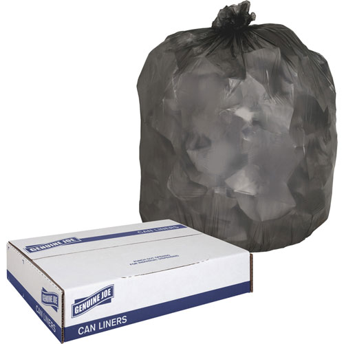 Genuine Joe Black Flat-Bottom Trash Bags | 16 Gallon， 0.35 Mil， 24