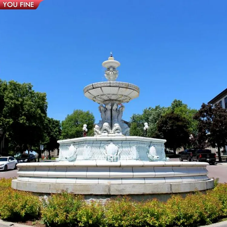 Outdoor Large Marble Stone Water Fountain With Poseidon Sculpture