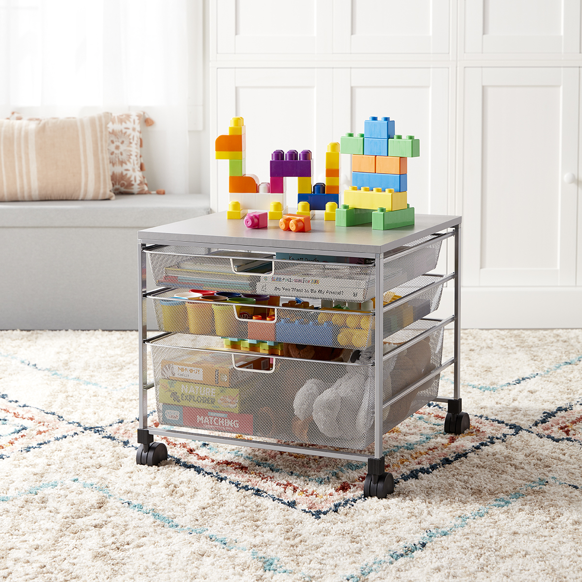 Elfa Mesh Rolling Cart with Drawers