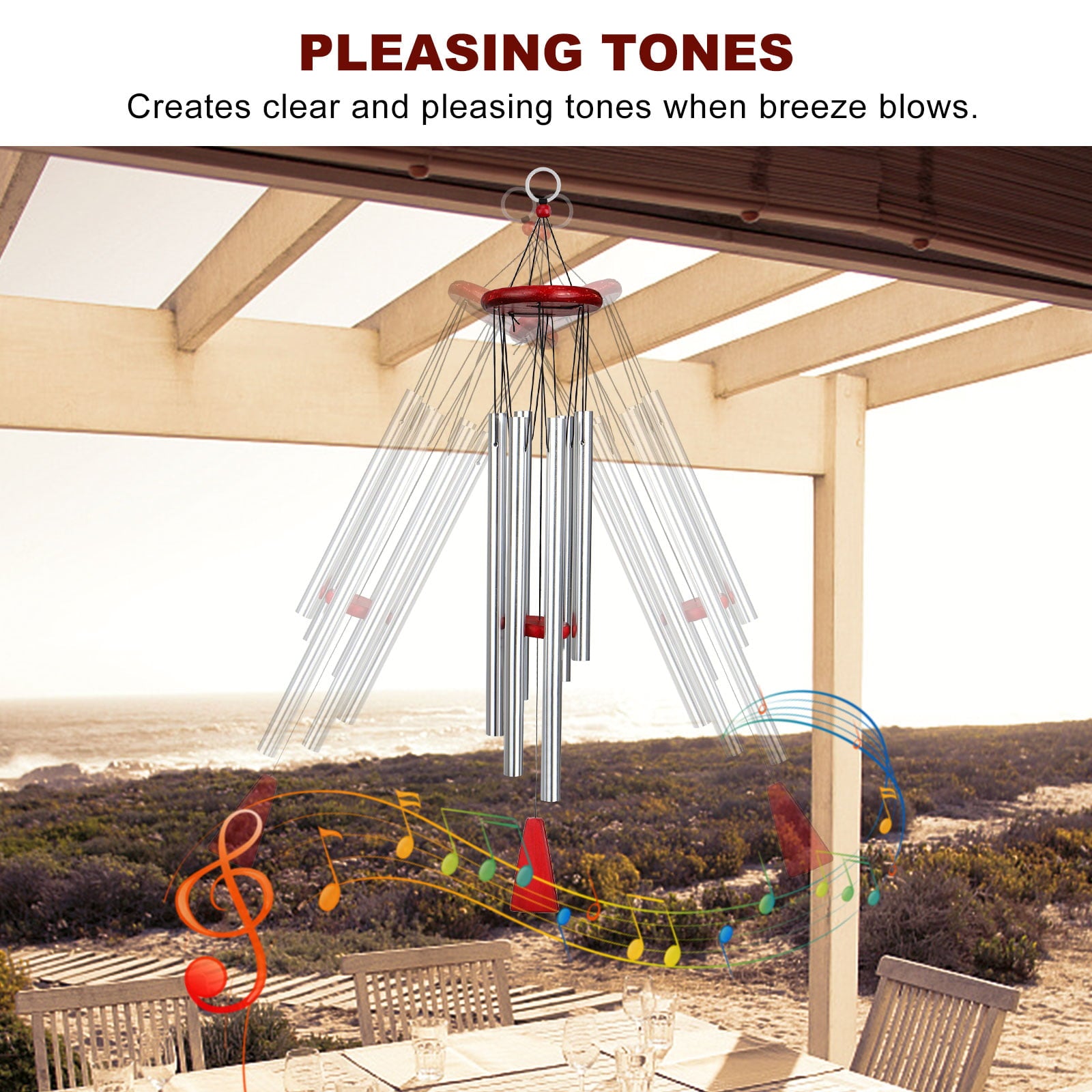 Wind Chimes Outdoor， TSV Large Deep Tone Wind Tubes Windchimes， Memorial Garden Chimes with 6 Aluminum Tuned  Tubes Wind Bell Soothing Melodic Tones Hanging for Indoor Outdoor Garden Patio Decor