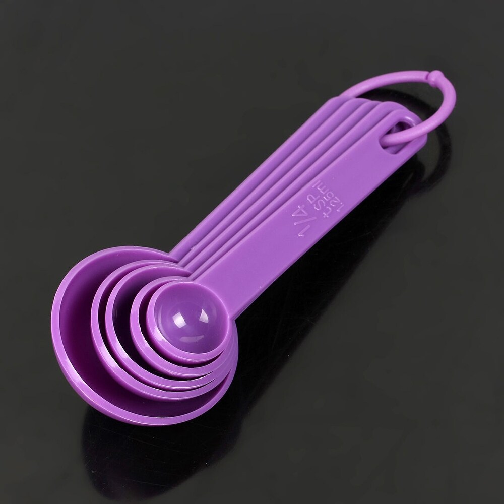 Home Kitchen Plastic Tea Soup Coffee Measuring Spoon Set Purple 5 in 1   5 Pcs