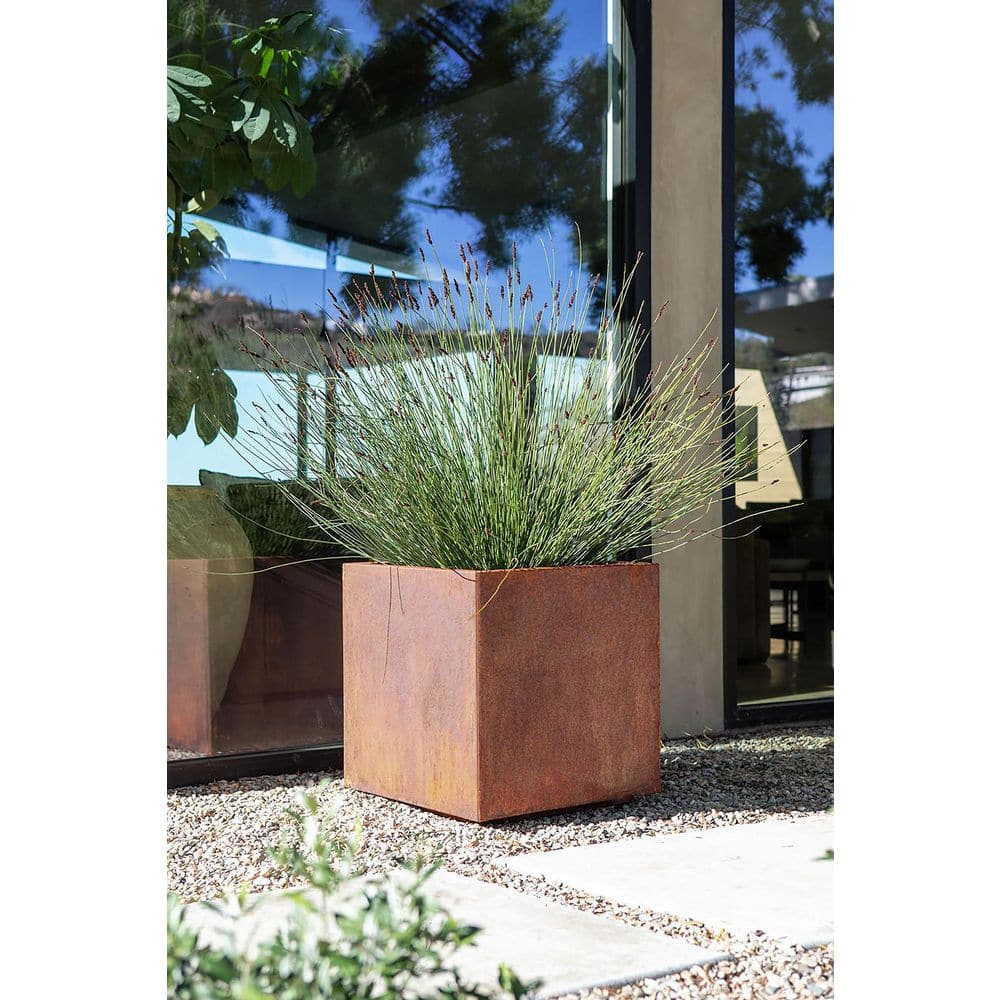 Veradek Rust Corten Cube Medium Steel Metal Square Planter CUVMEDCS