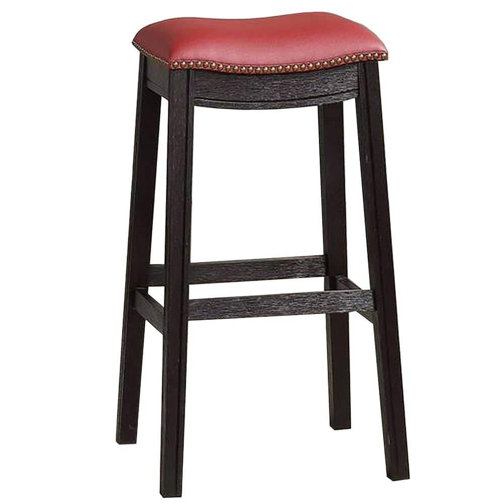 Benjara 29 in. H Gray and Red Wooden Bar Stool with Upholstered Cushion Seat (Set of 2) BM233108