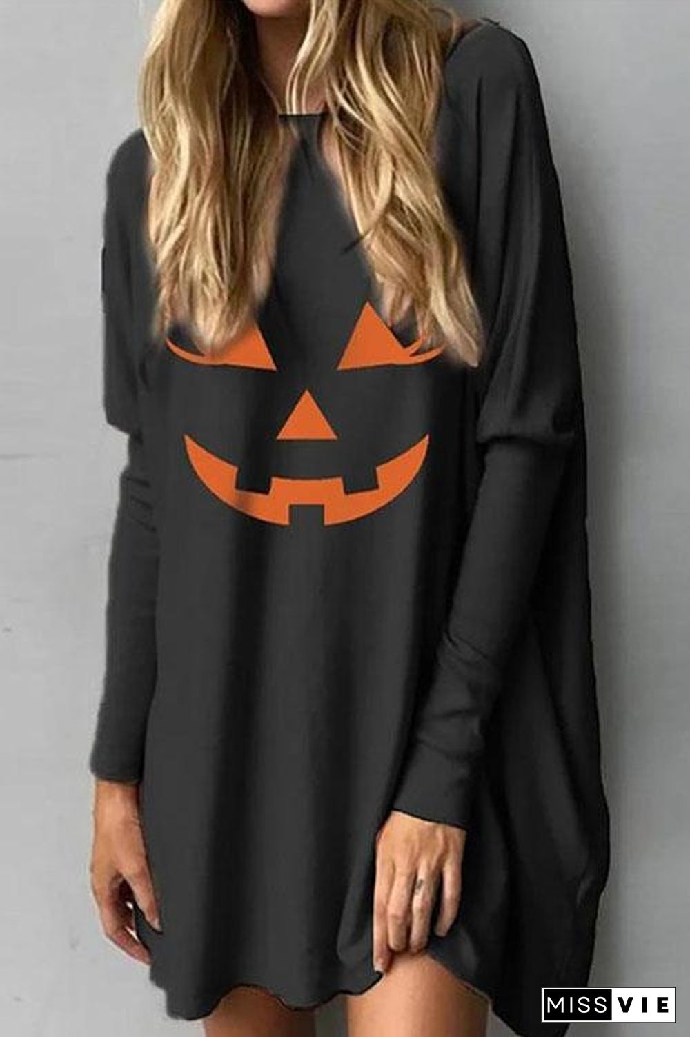 Halloween Smile Print Long Sleeve Dress