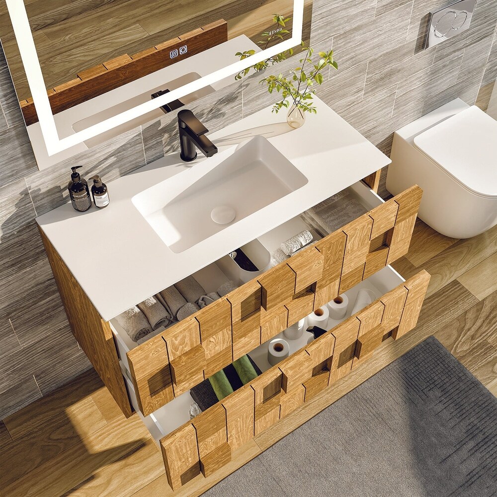 Eviva Mosaic 33 in. Wall Mounted Oak Vanity