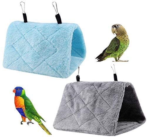 SAYTAY 2 Pack Warm Bird Nest House Bed Hanging Hammock Sleeping Bed Plush Hanging Snuggle Cave Happy Hut for Pet Parrot Parakeet Cockatiel Conure Cockatoo African Grey Macaw(BlueandGrey)