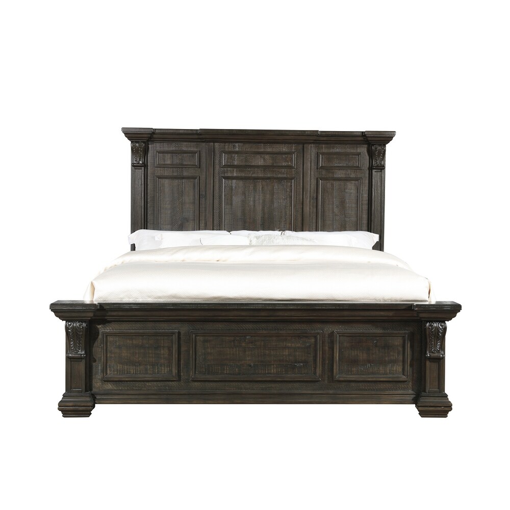 Roundhill Furniture Farson Distressed Dark Walnut Finish Wood Panel Bed  Dresser  Mirror  Two Nightstands