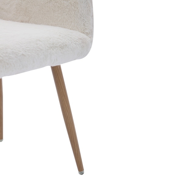 Dining Chairs with Faux Fur， Mid Century Side Chairs with Solid Painting Steel Leg for Dining Room