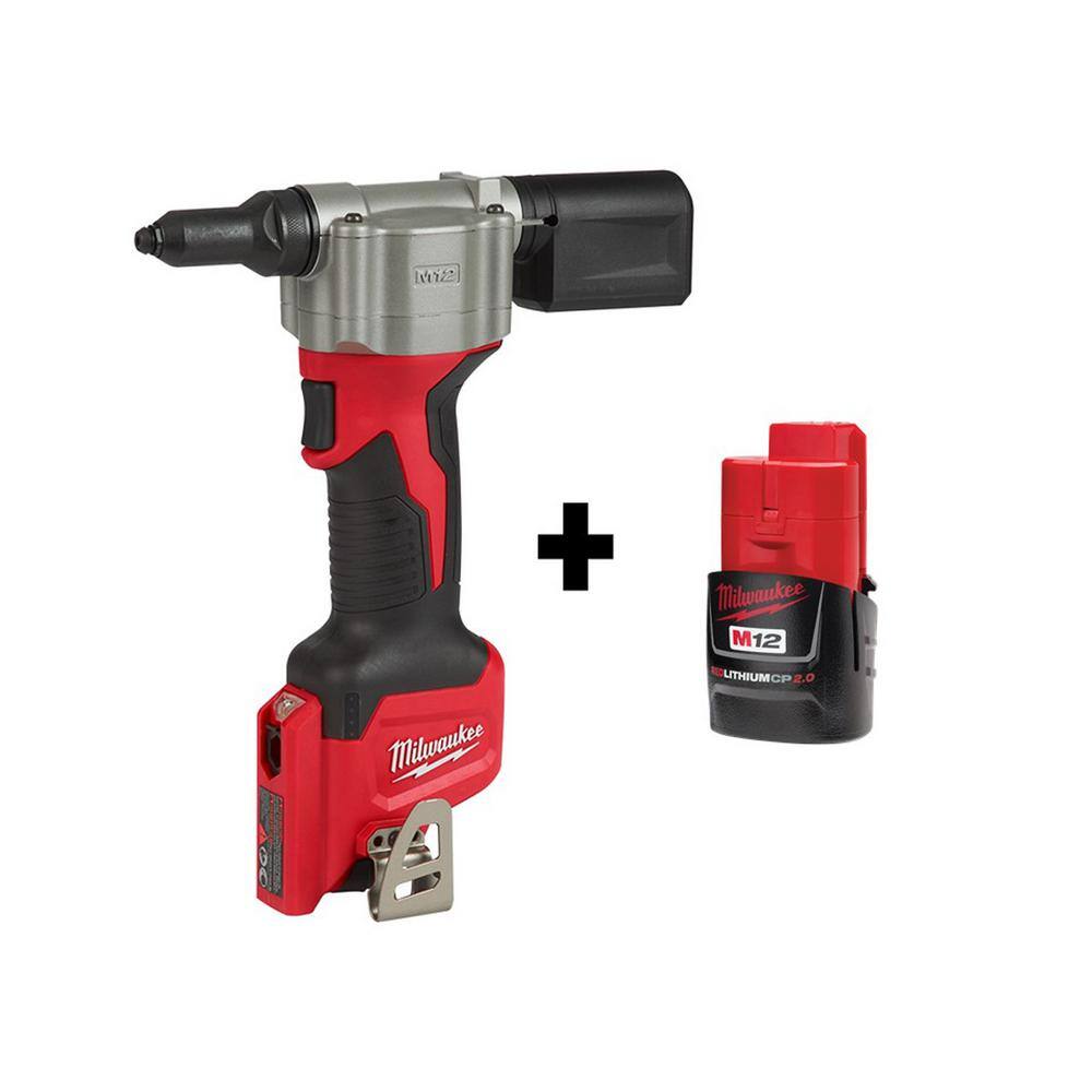 MW M12 12-Volt Lithium-Ion Cordless Rivet Tool with M12 2.0Ah Battery 2550-20-48-11-2420