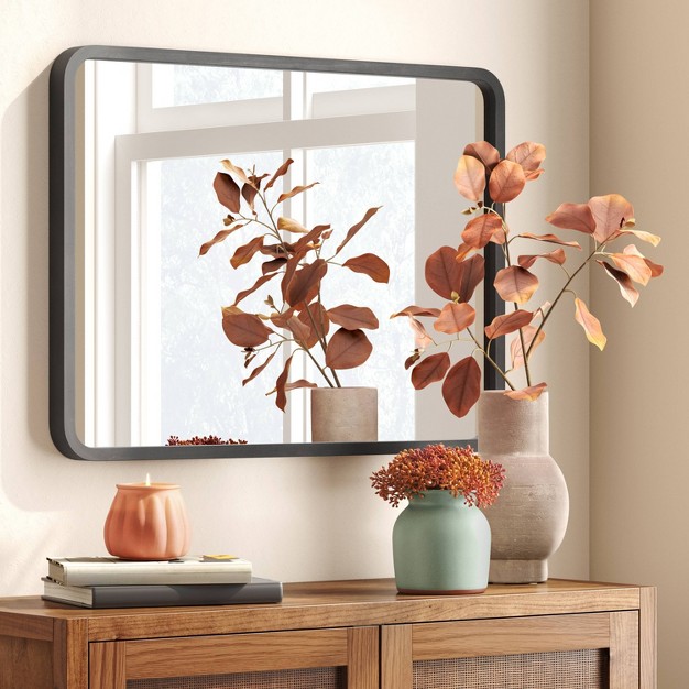 X Rounded Corner Wood Wall Mirror Black