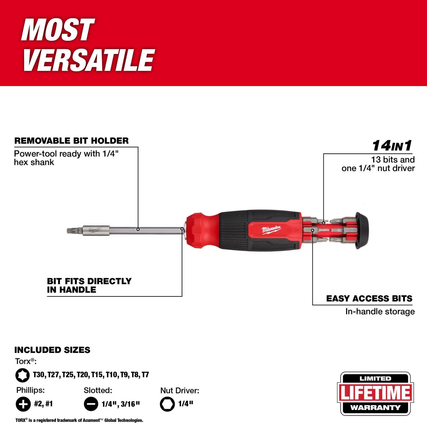 MW Torx Hex Shank 14-in-1 Multi-Bit Screwdriver 9.11 in. 1 pc