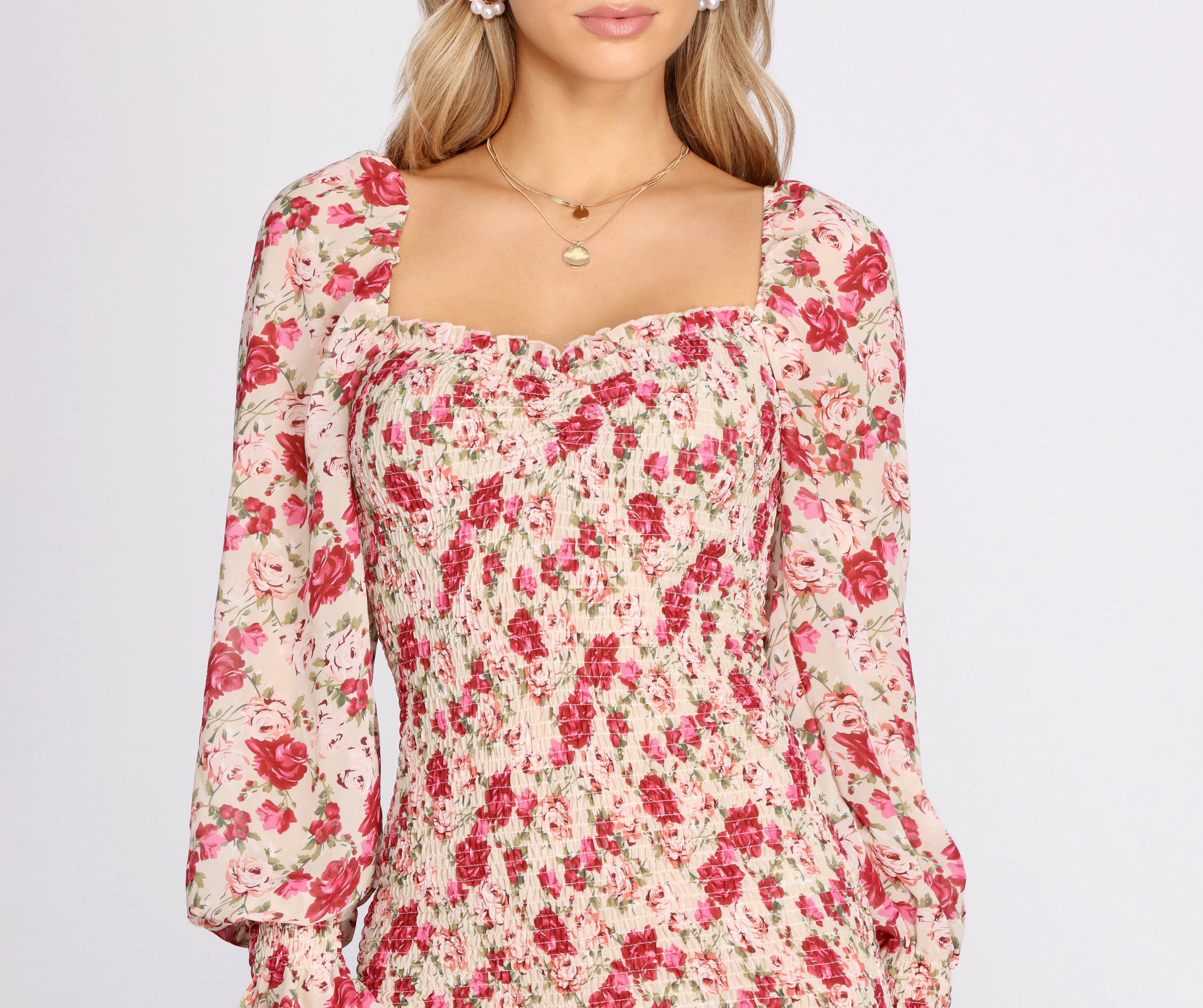 Fleur Paradise Chiffon Smocked Mini Dress