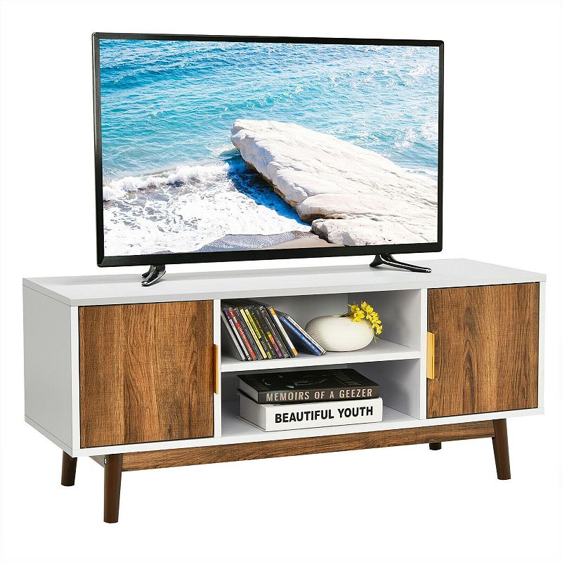 2 Door TV Stand with 2 Cabinets and Open Shelves for TVs up to 50 Inch TV