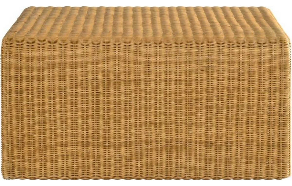 36 Inch Square Rattan Coffee Table Waterfall Edges Natural Textured Brown   Tropical   Coffee Tables   by Dot  ampBo  Houzz