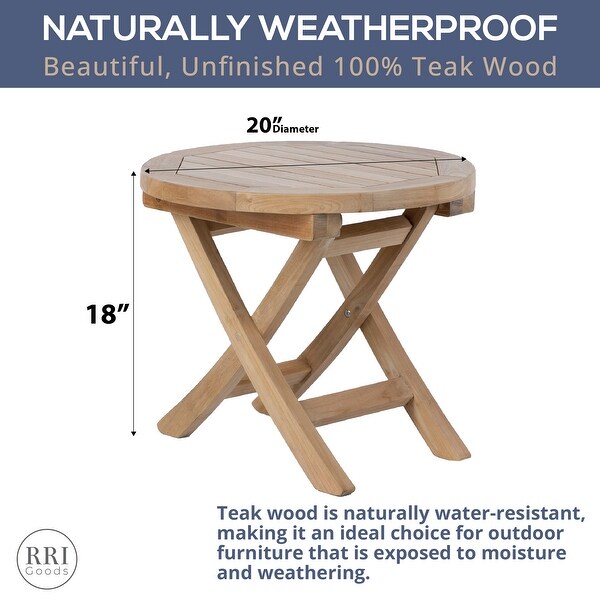 RRI Goods Teak Wood Folding 20Inch Round Outdoor Coffee Table Perfect for Outdoor Backyard，Front Porch，Balcony