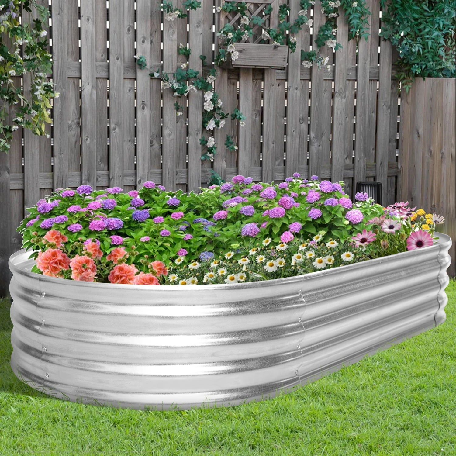 6x3x1ft Galvanized Garden Bed Outdoor Elevated Raised Garden Bed Galvanized Steel Garden Planter Box for  Vegetables, Flowers,Herbs , Silver