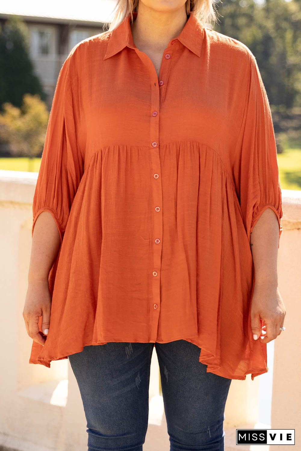 Orange 3/4 Sleeve Plus Size Tunic Top