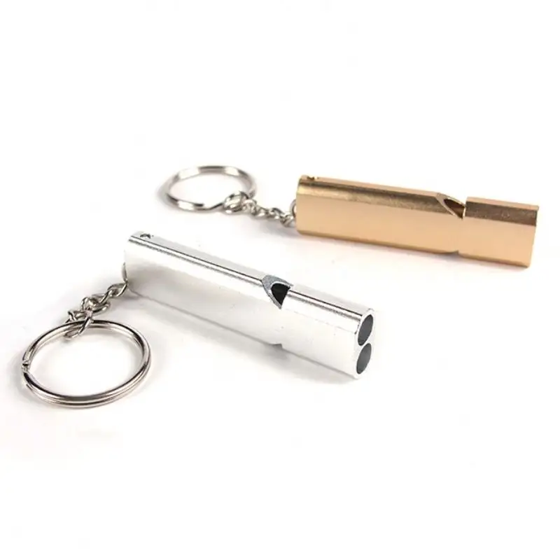 Aluminum oy Double Hole Survival Whistle High frequency Camping Emergency Tools With Key Chain Whistle For Camping Hiking