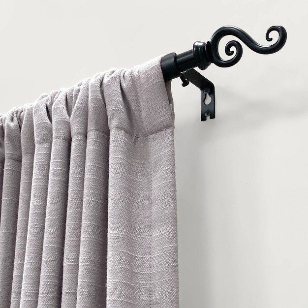 Decorative Drapery Single Rod Set With Scroll Finials Black Lumi Home Furnishings