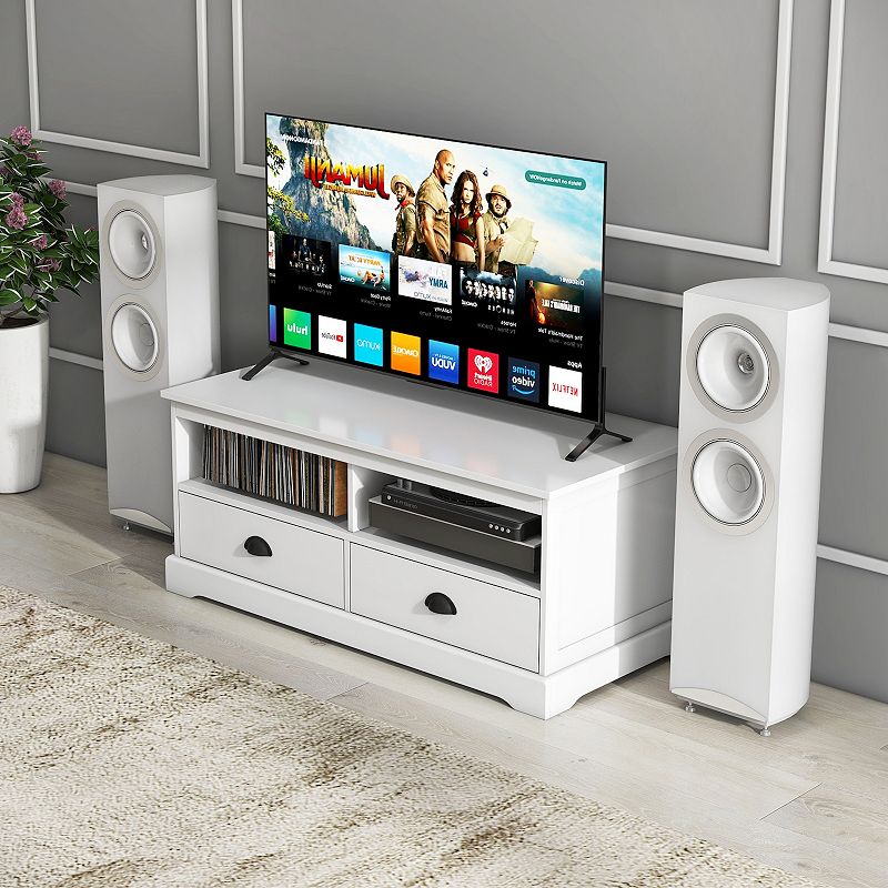 Modern Coffee Table with Drawers and Open Cubies-White