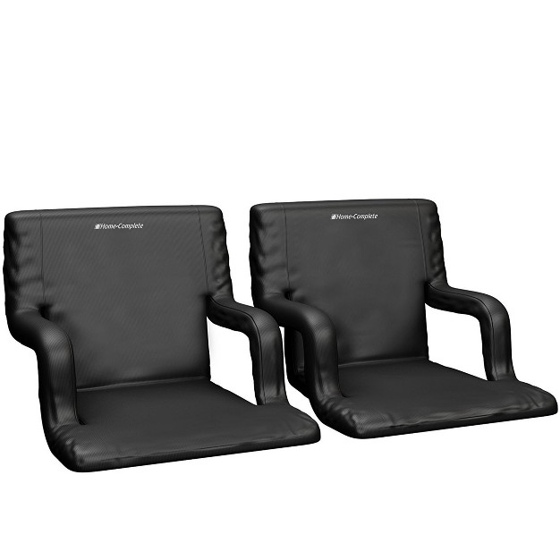 Stadium Seat Cushion Set Of 2 Wide Reclining Stadium Chairs For Bleachers With Back Support Armrests And Backpack Straps By Home complete black
