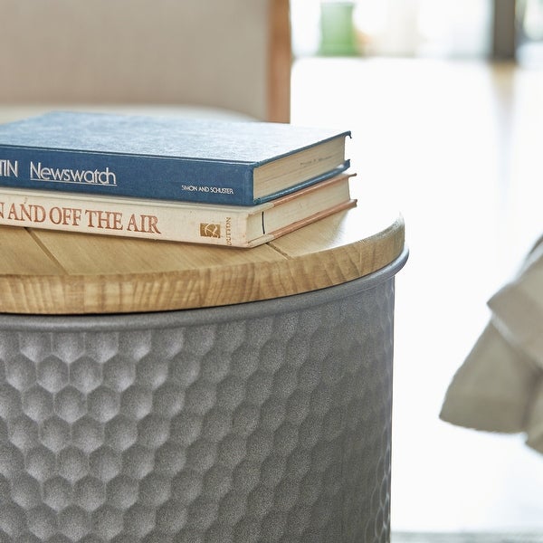 Glitzhome Set of 2 Modern Gray Honeycomb Nesting Side End Table Storage Stool