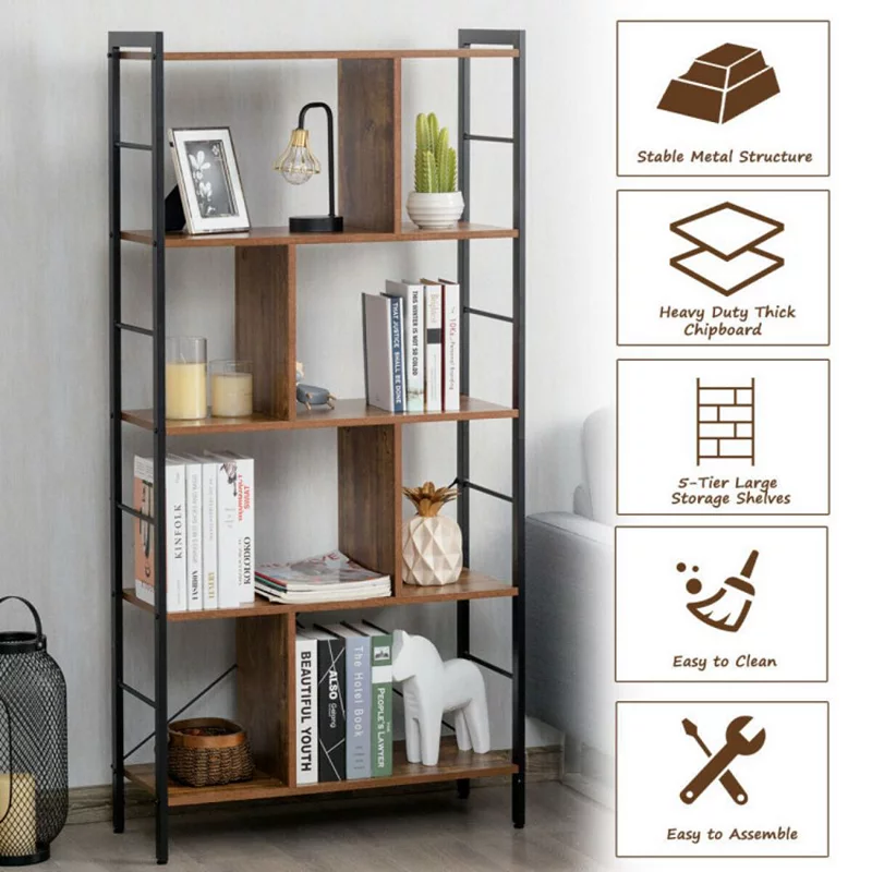 Hivago 4-Tier Industrial Freestanding Bookshelf with Metal Frame