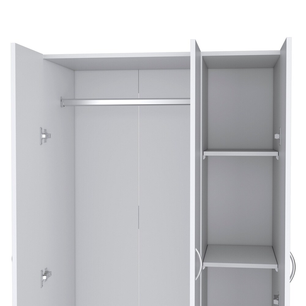 Declan White 3 Door Wardrobe Cabinet Armoire with Storage Shelves and Hanging Rod