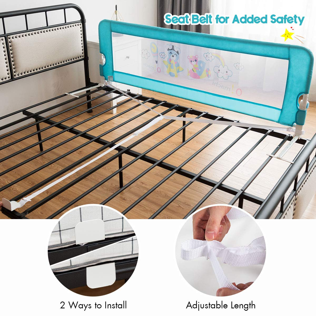 BABY JOY Double Sided Bed Rail Guard, 2 Pack, Extra Long, Swing Down for Convertible Crib