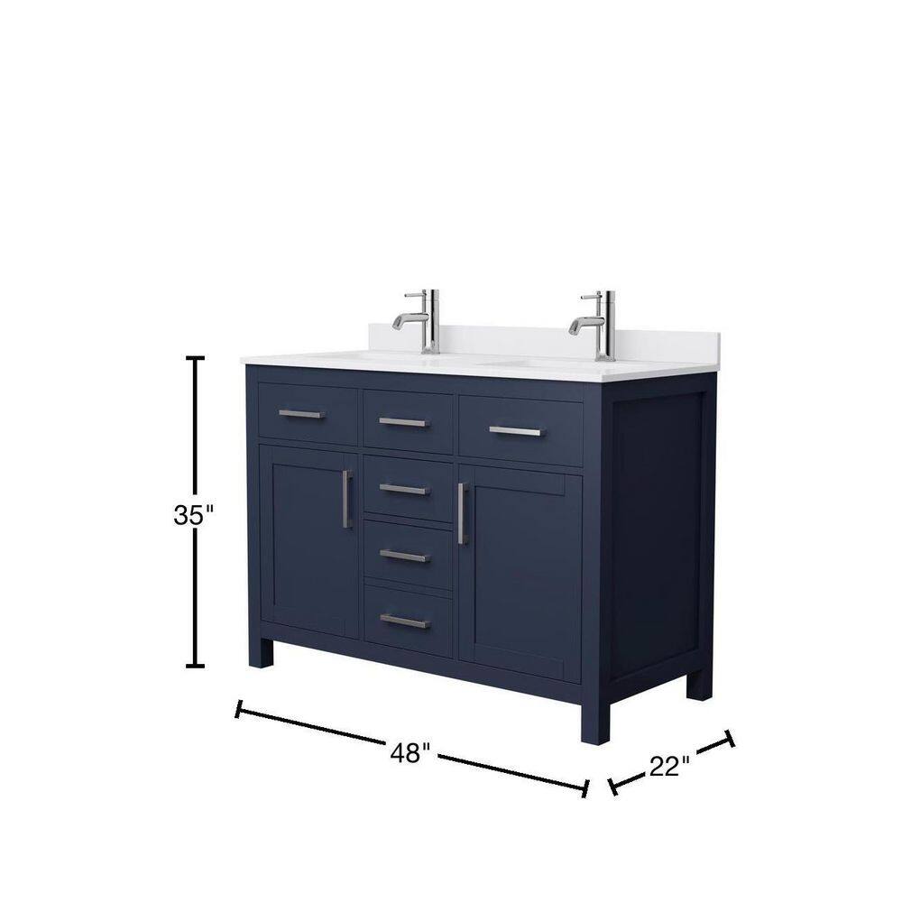 Wyndham Collection Beckett 48 in. W x 22 in. D x 35 in. H Double Sink Bathroom Vanity in Dark Blue with White Cultured Marble Top WCG242448DBNWCUNSMXX