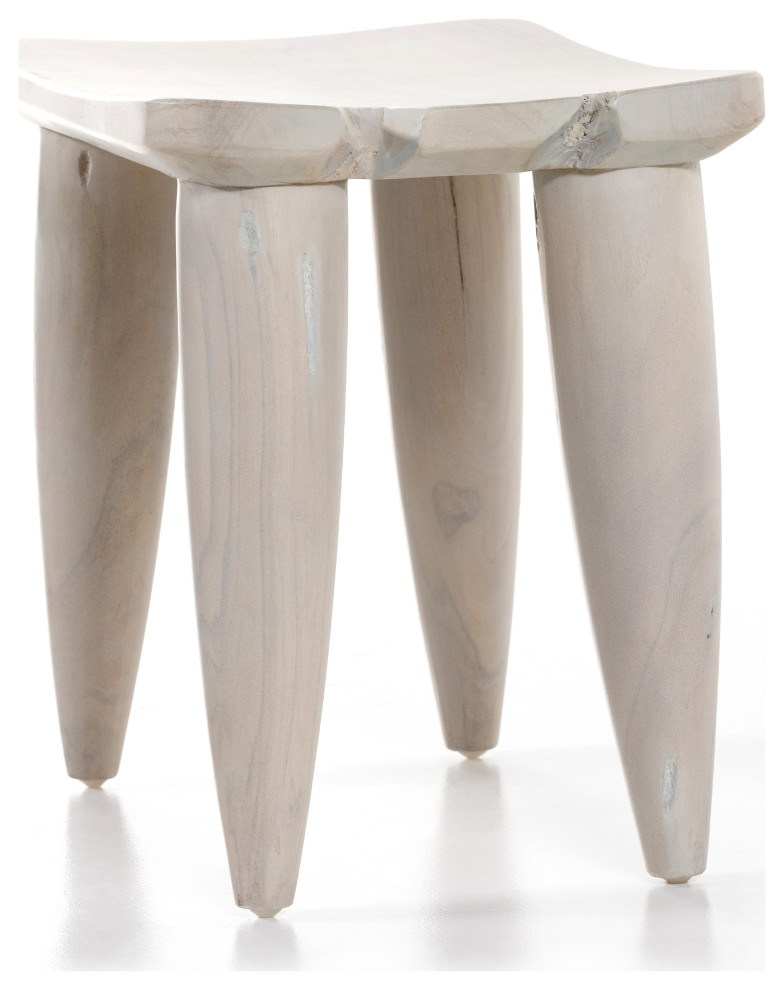 Zuri outdoor stool  new ivory teak   Midcentury   Accent And Garden Stools   by AFB Decor  Houzz