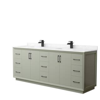 Wyndham Collection Strada 84 in. W x 22 in. D x 35 in. H Double Bath Vanity in Light Green with Carrara Cultured Marble Top WCF414184DLBC2UNSMXX