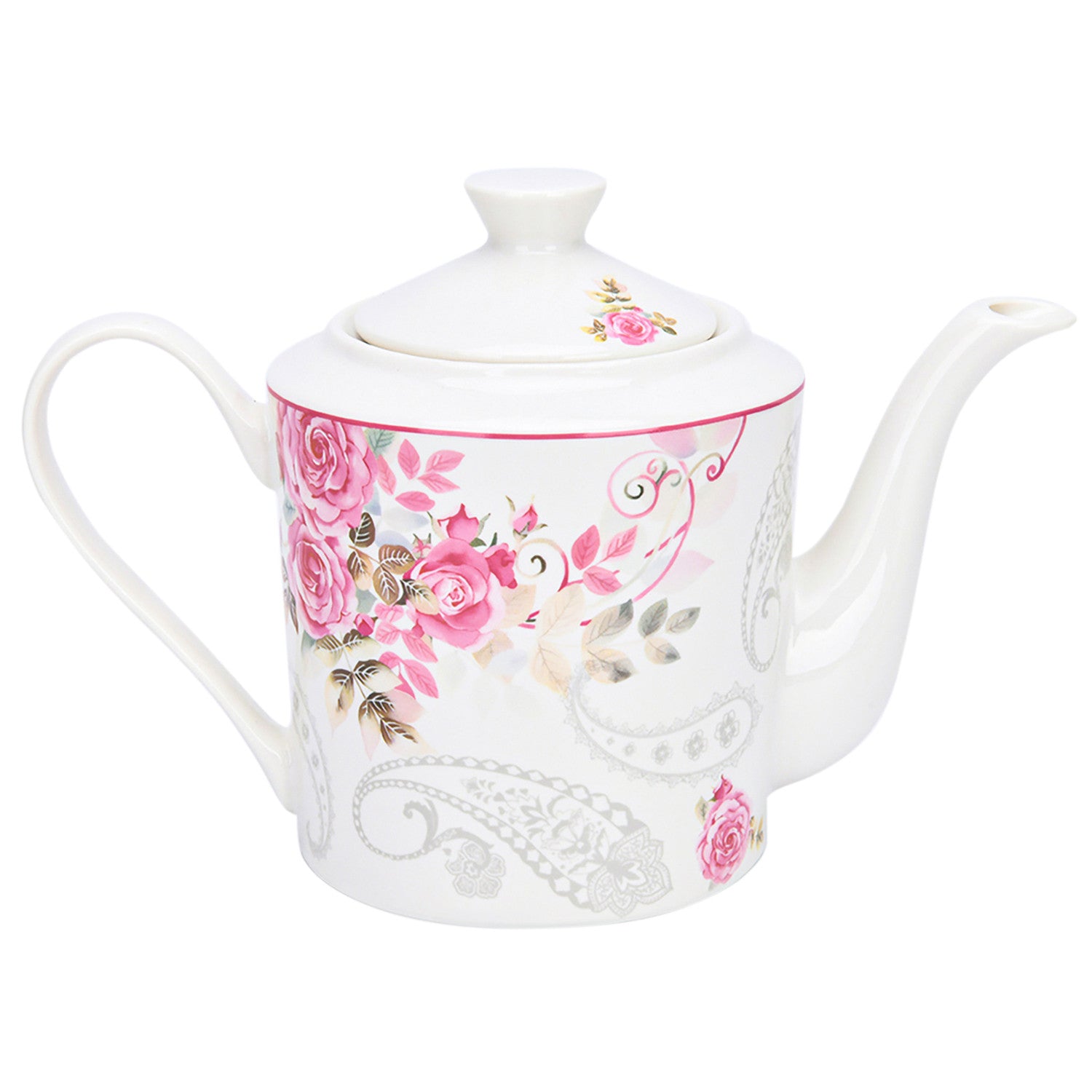 Bone China Teapot Floral Teapot 1.15-qt. (1.1 L) Rose Garden Tea Pot Tea Brewer for Tea or Coffee Tea Kettle Kitchen Tea Pot