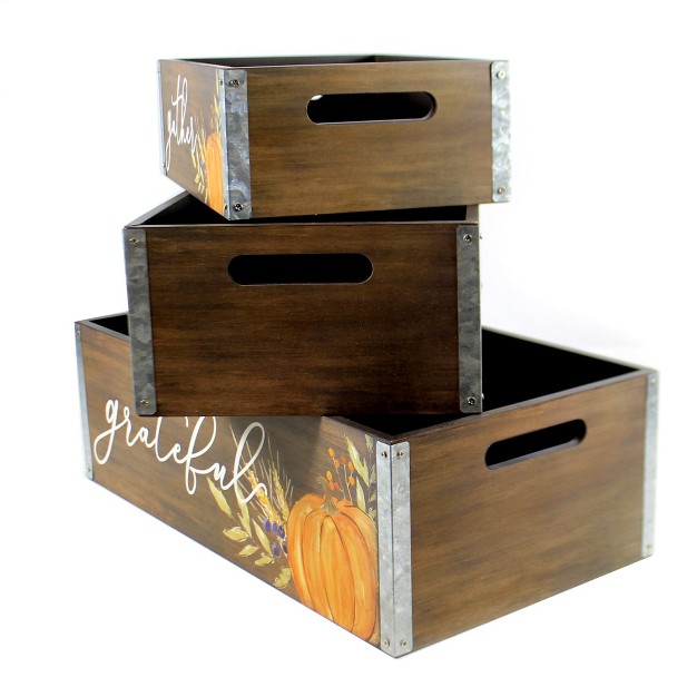 Nested Crates With Pumpkins Thankful Grateful Gather Decorative Container Sets