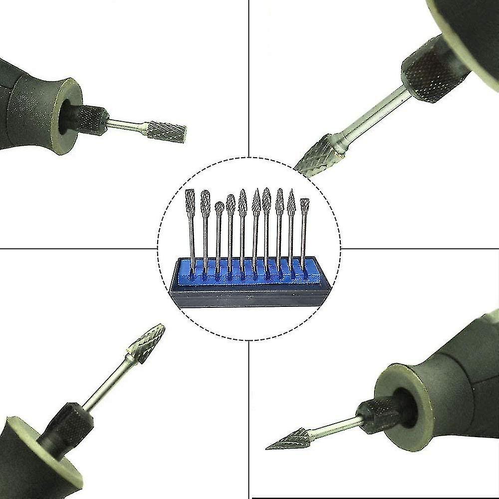 10pcs Tungsten Carbide Rotary Burrs， Metal Milling Cutter Grinding Head For Rotary Tools， Grinder And Woodworking， Engraving， Metal Polishing