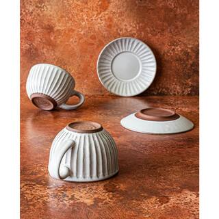 Over and Back 13.8 oz. GrayCream Stoneware Cup and Saucer (Set of 4) 933174