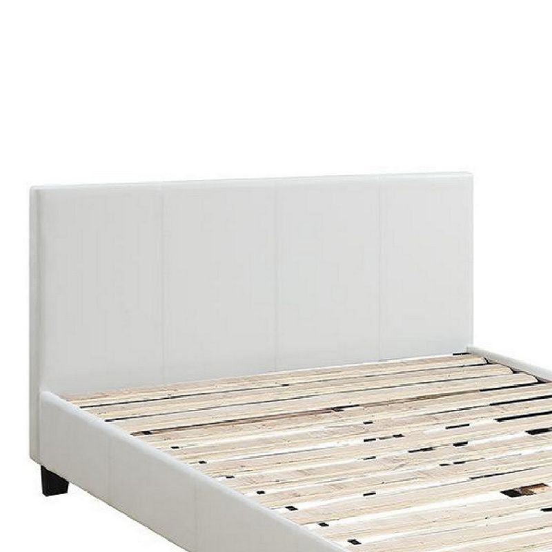 Transitional Style Leatherette Queen Bed with Padded Headboard， White