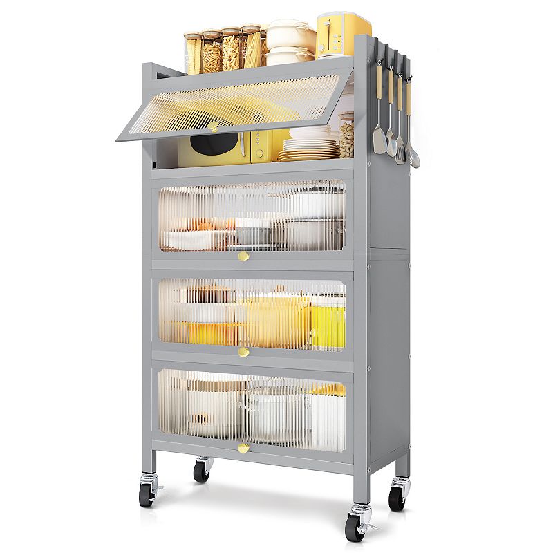 4 Door Accent Cabinet， 5 Tier Kitchen Organizer Shelf， Grey