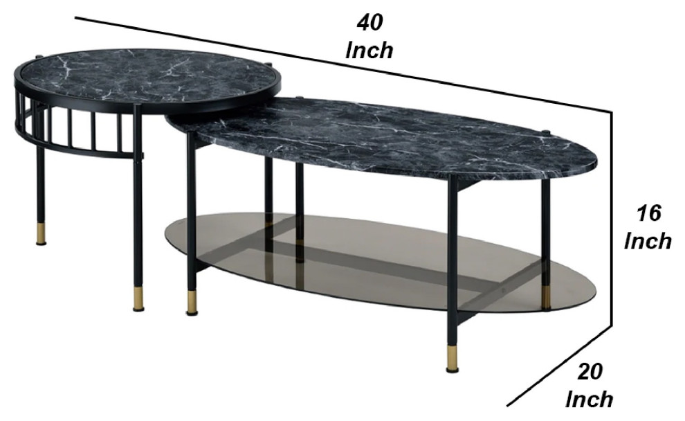 Benzara BM275495 2 Piece Nesting Coffee Table  Marble Top  Glass Shelf  Black   Contemporary   Coffee Table Sets   by Uber Bazaar  Houzz